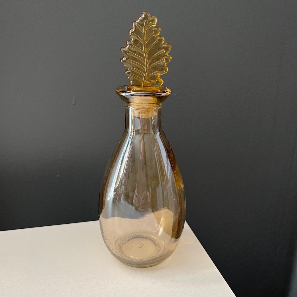 Vintage Glass Moon Water Bottle Jar with Fall Leaf Stopper Lid - Picture 3 of 12